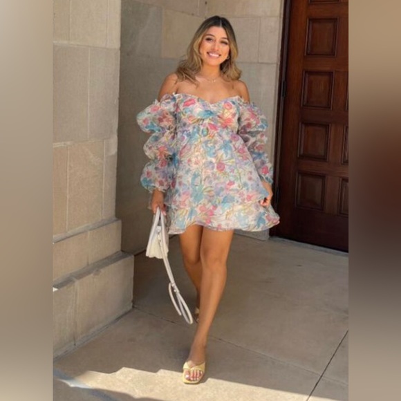 ORGANZA FLORAL PRINT BABYDOLL DRESS - Picture 2 of 7